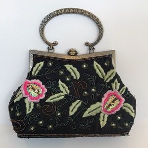 Embroidered beaded evening handbag